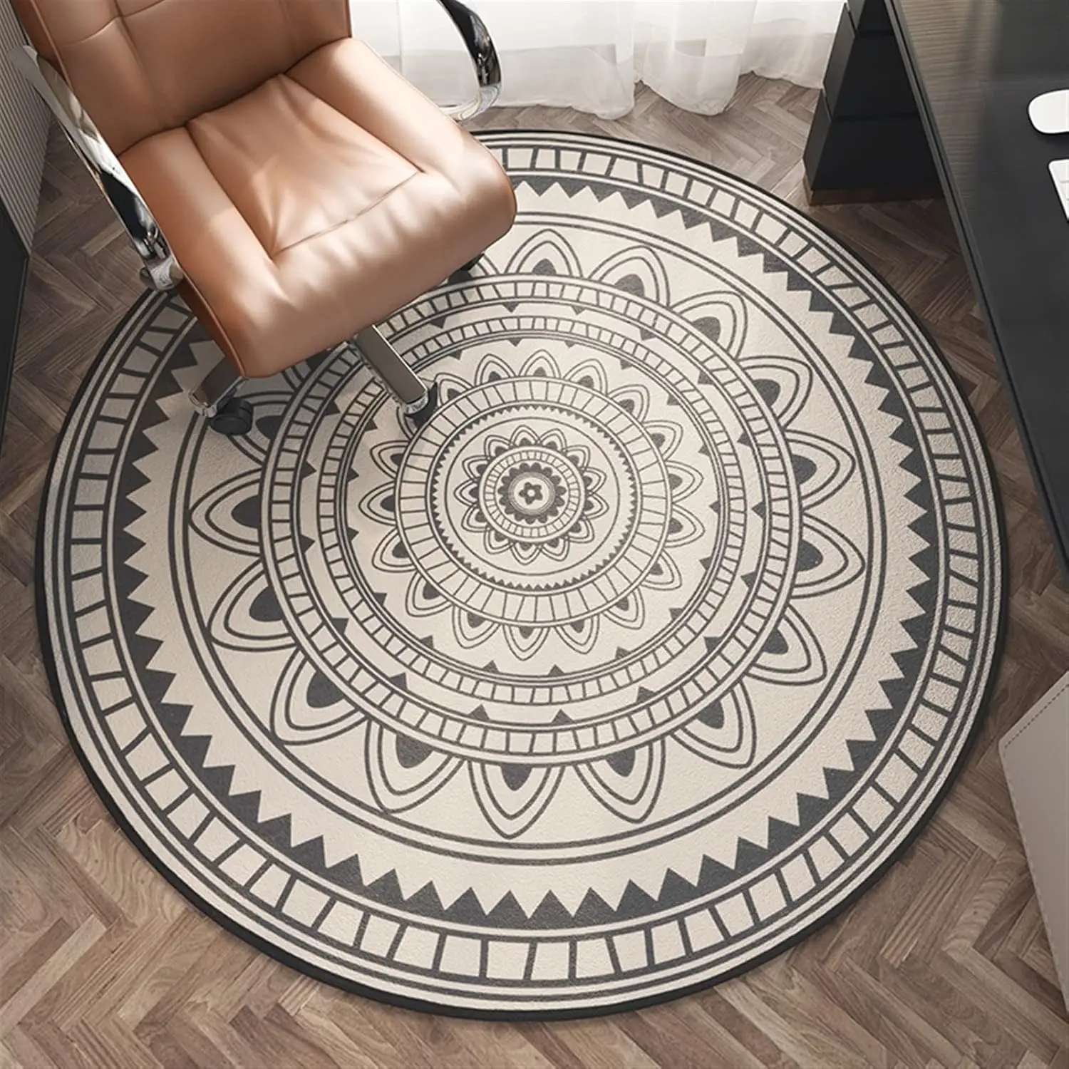 Home Office Rug - VIKAMA Vintage Round Rug - Stain-Resistant