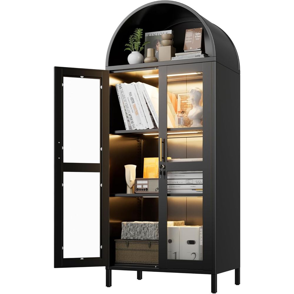 Free Home Office - Arched Glass Display Cabinet with 3