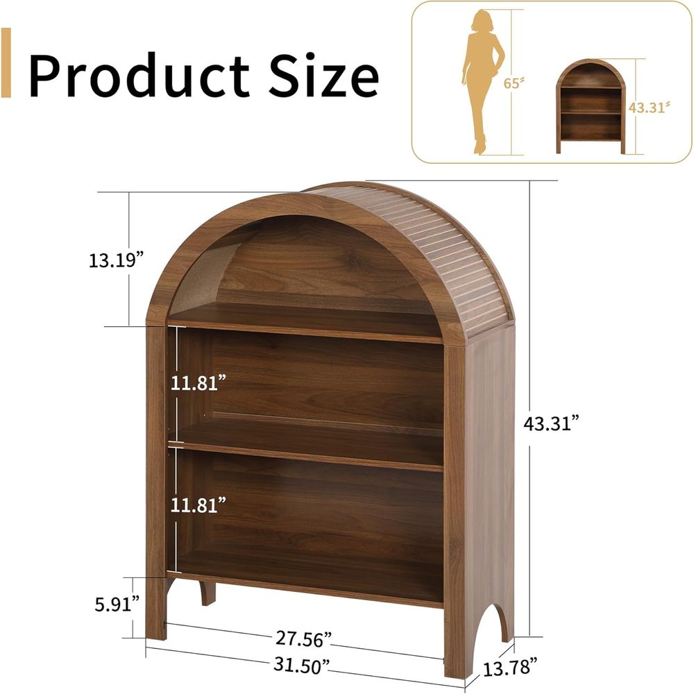 Walnut 3-Shelf Arched Bookcase - Free Home Office recensie en prijs
