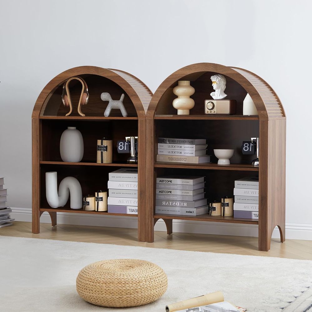 Walnut 3-Shelf Arched Bookcase - Free Home Office recensie en prijs