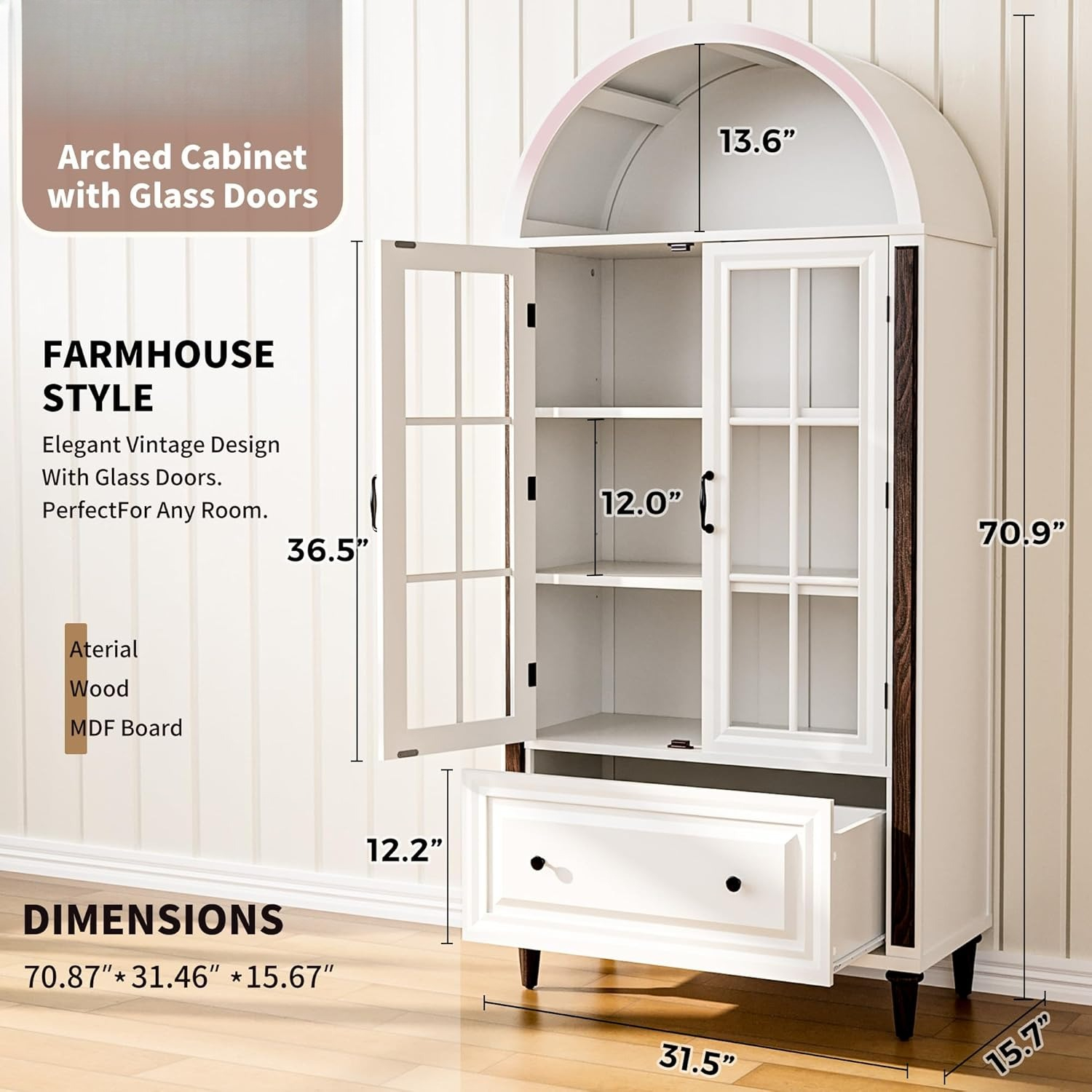 71” Handcrafted Arched Bookcas - Free Home Office recensie en prijs