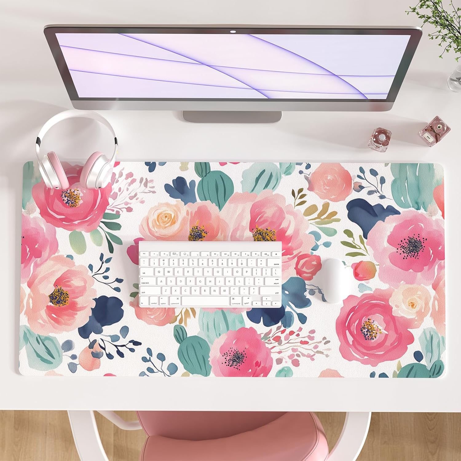 Large Mouse Pad Pink Floral De - Desk Mat Leather recensie en prijs