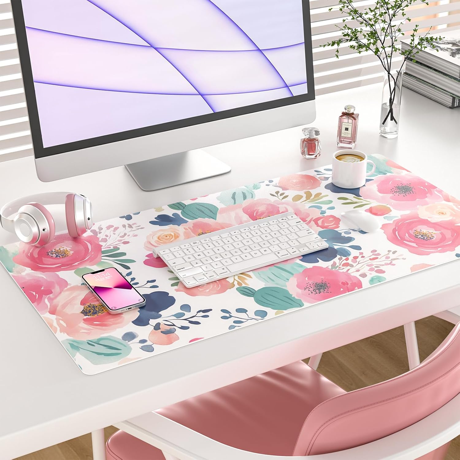 Large Mouse Pad Pink Floral De - Desk Mat Leather recensie en prijs